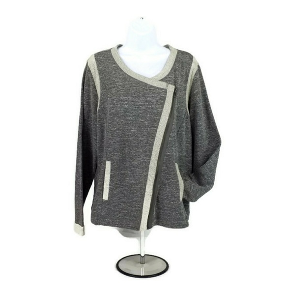Sejour Gray Mixed Media Asymmetrical Zip Front Long Sleeve Jacket Womens Size 0X - Picture 1 of 8